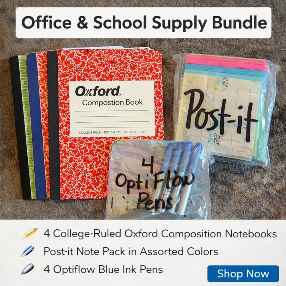 ★ School Supply Bundle 4 Composition Books Post It Notes & 4 Blue Pens